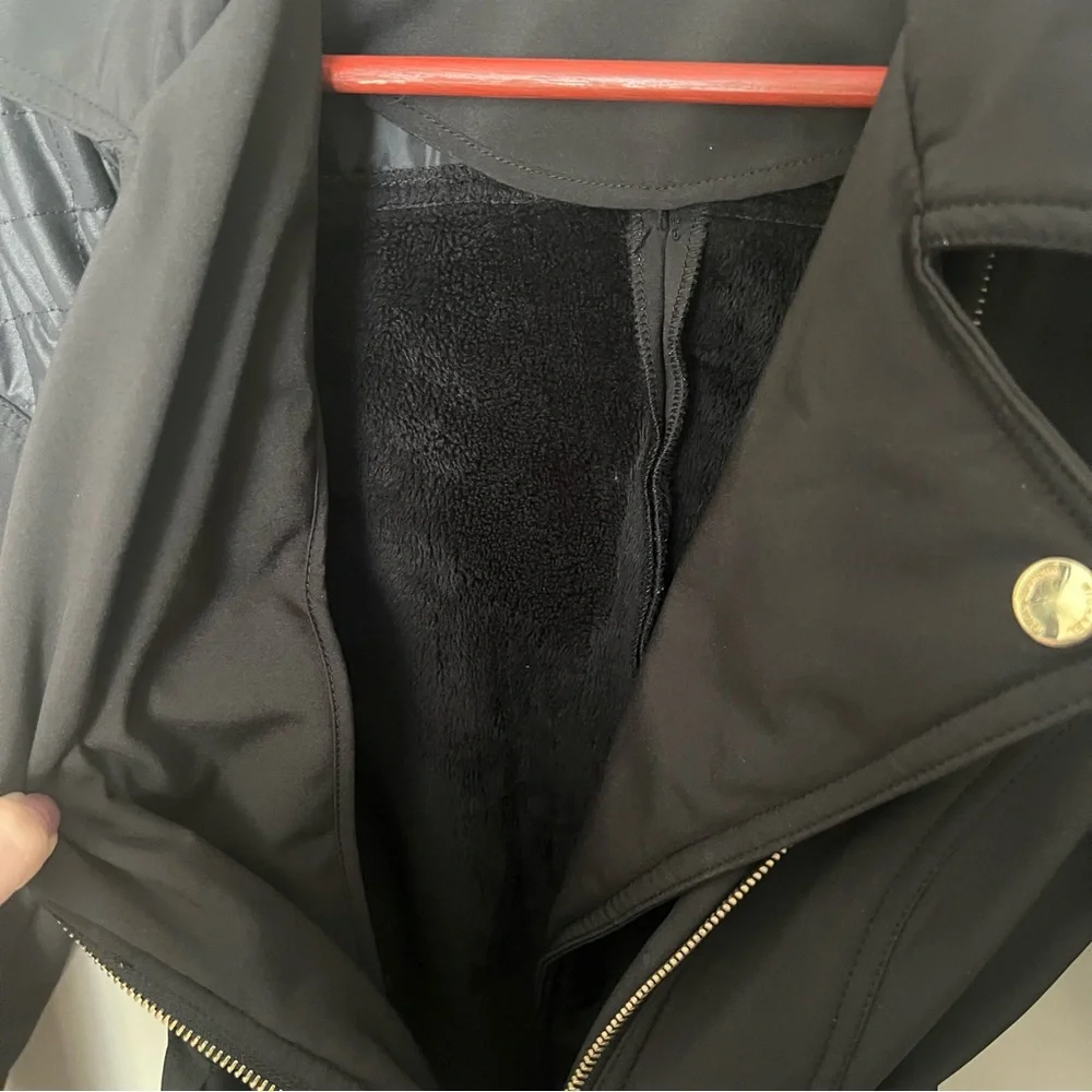 MICHAEL Michael Kors Black lined winter Trench Coat with Gold Accents - Picture 10 of 12